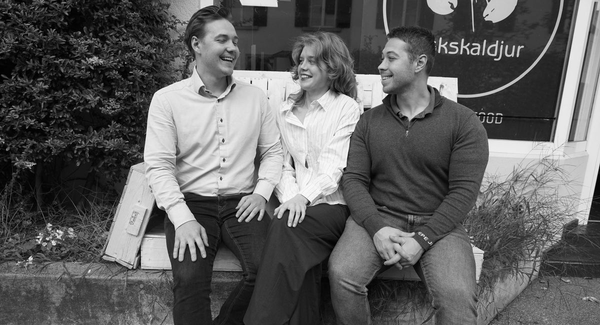 Tim, Joakim and Anna, the Fiskskaldjur team in Switzerland, outside the shop in Zollikon