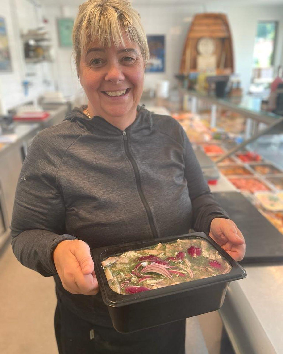 At the Fiskskaldjur fish counter with a freshly prepared tray